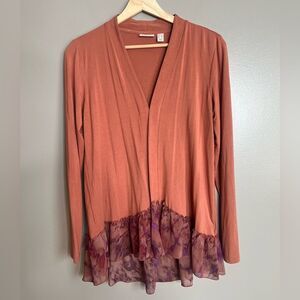 4/$25 Logo Lori Goldstein Terra cotta lightweight cardigan Lagenlook layered
